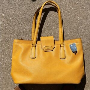 Tumi Mustard Yellow Leather Tote